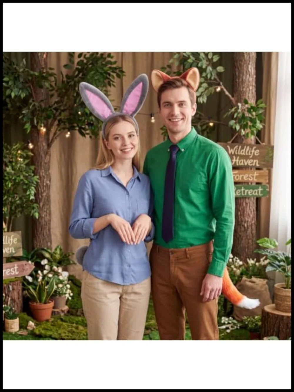 Halloween Couple Costume Set Rabbit & Fox Headbands Tails Tie Cosplay